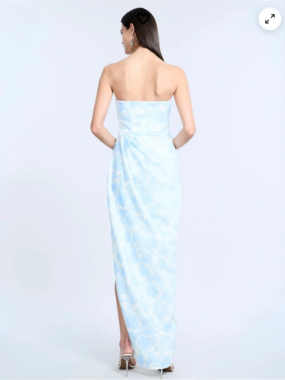 Strapless Light Blue Marble Satin Gown with Front Slit